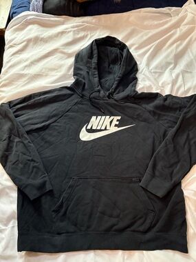 Nike Black Hoodie with White Swoosh - Men's Pullover Sweatshirt